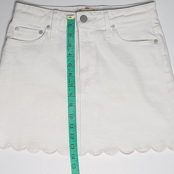 Alice + Olivia Neutral White Mini Jean Skirt Scalloped Hem Girlhood Core XS - Picture 7 of 10